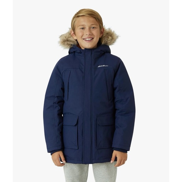 New Eddie Bauer Boys Sz L (14) Waterproof Heavyweight Down Parka Navy Blue - Picture 1 of 16